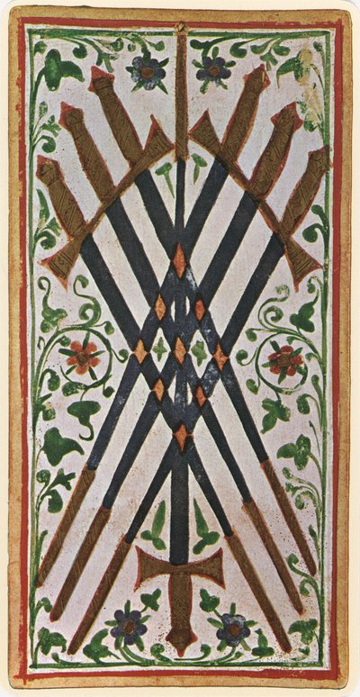 The Seven of Swords, facsimile of a tarot card from the 
